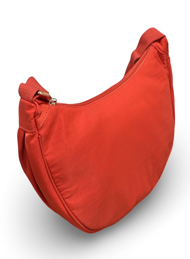 GLOSSY Halfmoon Nylon Crossbody Sling Bag, Orange colour, Spacious Main Compartment, Adjustable Strap, 33x19x10 cm, for Casual Office Travel use - Image 5